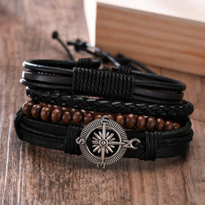 4Pcs/ Set Braided Wrap Leather Bracelets