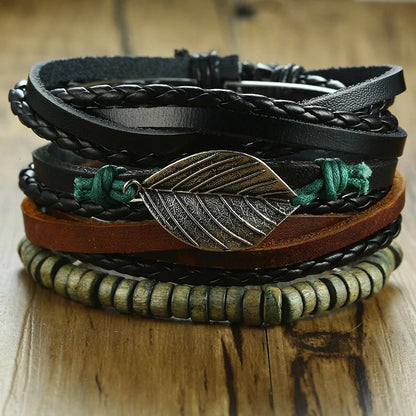 4Pcs/ Set Braided Wrap Leather Bracelets