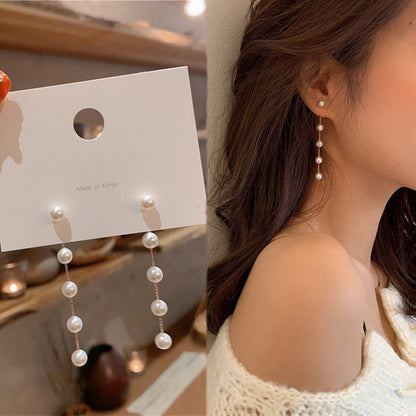 Trend Simulation Pearl Long Earrings Female