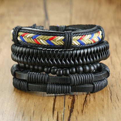 4Pcs/ Set Braided Wrap Leather Bracelets