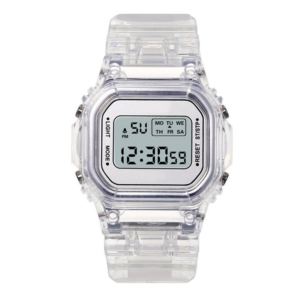 Transparent Digital Watch Square Sports Electronic Wrist Watch