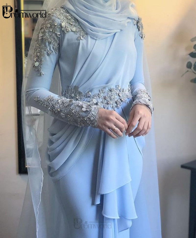 Light Blue Muslim Evening Gowns Abiye