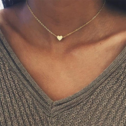 Tiny Heart Choker Necklace for Women Silver Color Chain Small