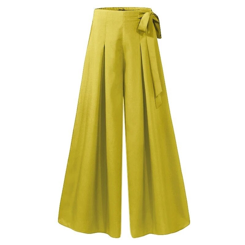 Pantalón ancho amarillo de mujer