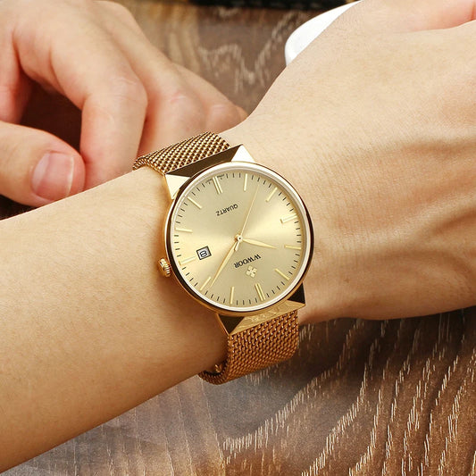 Ultra Thin Waterproof Date Wrist Watch With Box Pack