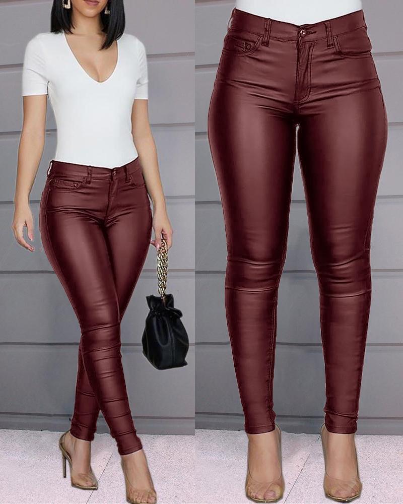 Women Slim High Waist Trousers Push Up Solid Color Pants Casual