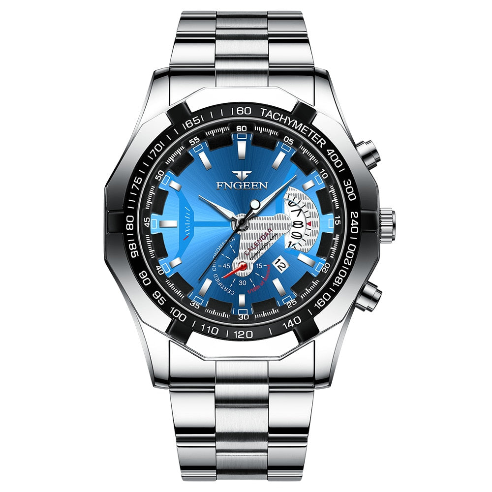 Luxury Men's Watches Stainless Steel Band Fashion Waterproof Quartz