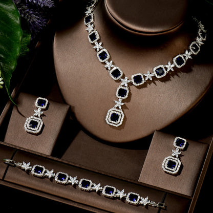 Trendy 3pcs Square Shape Jewelry Sets Full Cubic Zirconia