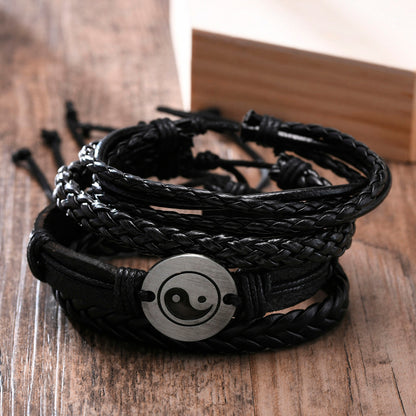 4Pcs/ Set Braided Wrap Leather Bracelets