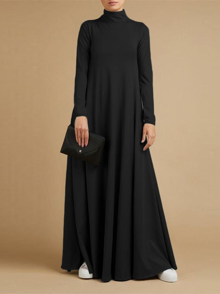 Vintage Muslim Dress Women's Turtleneck Dress Casual Long Sleeve