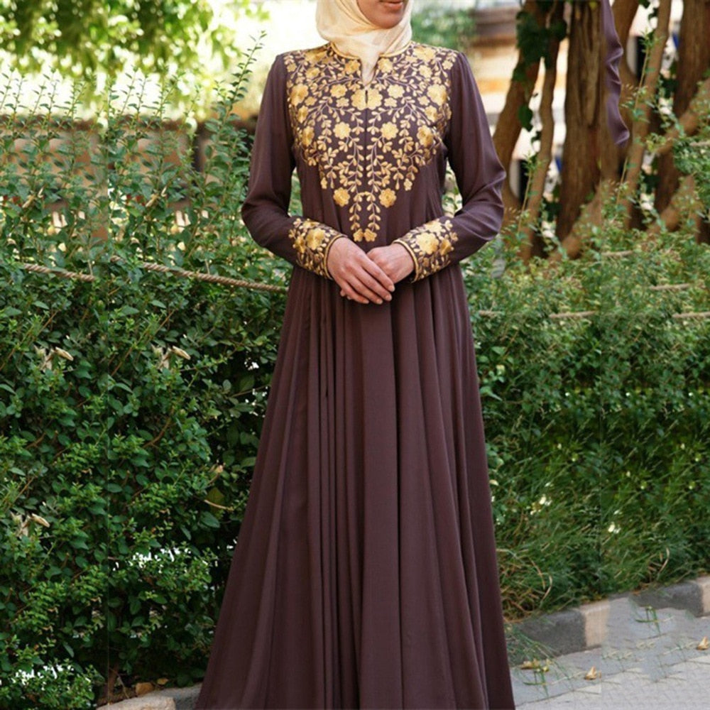 Simple Ethnic Style Print Fashion Abaya Muslim Dress