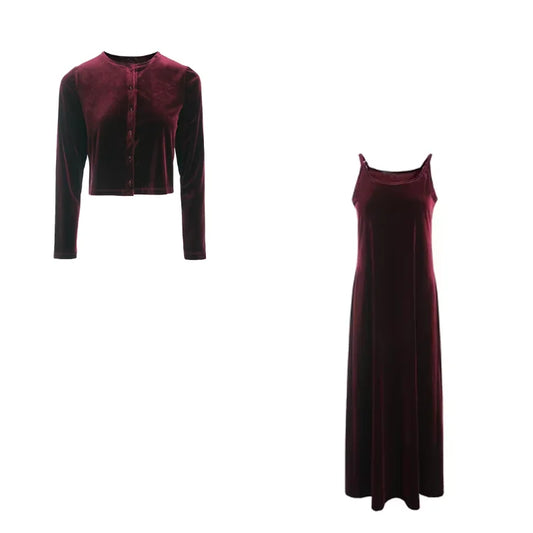 Cardigan and Long Robe Wine Red