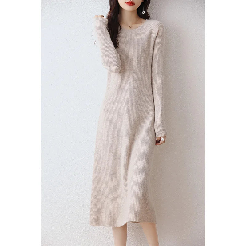 Pure Wool Knitted Dress Rice Camel