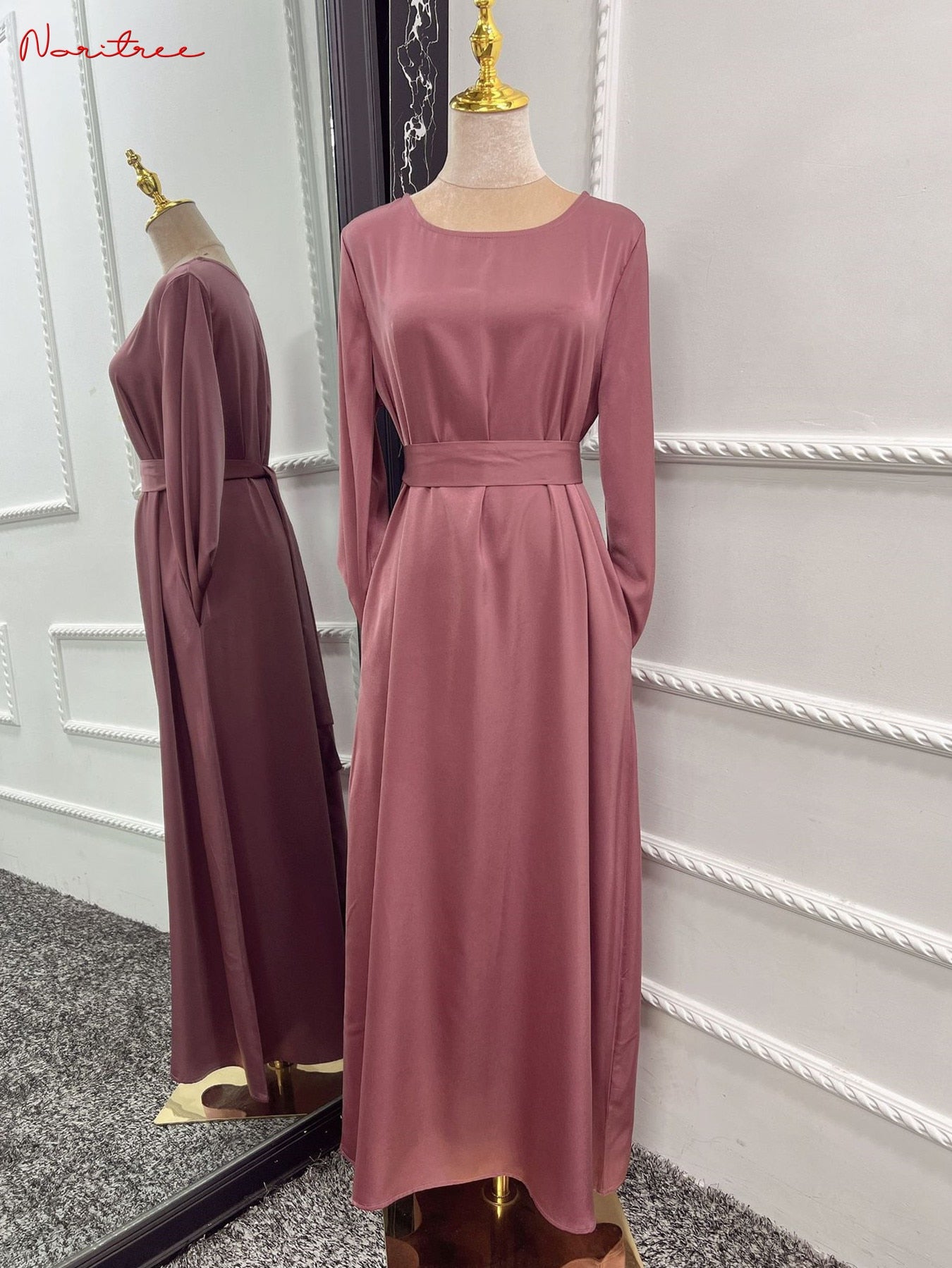 Muslim Dress Full Length Flare Sleeve Soft Shiny Abaya