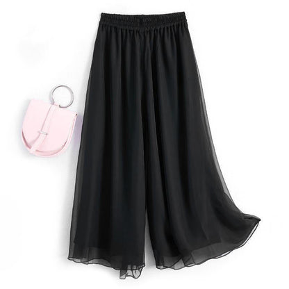 Woman Casual Chiffon Wide Leg Pants Big Size Loose Elastic