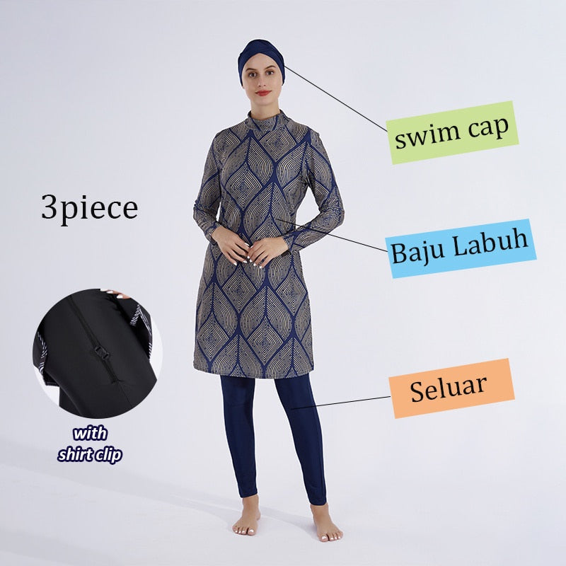 3PCS Muslim Modest Swimwear Women Burkini Full Cover Ups