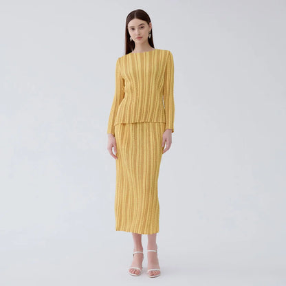 Pleats Striped Printed Yellow