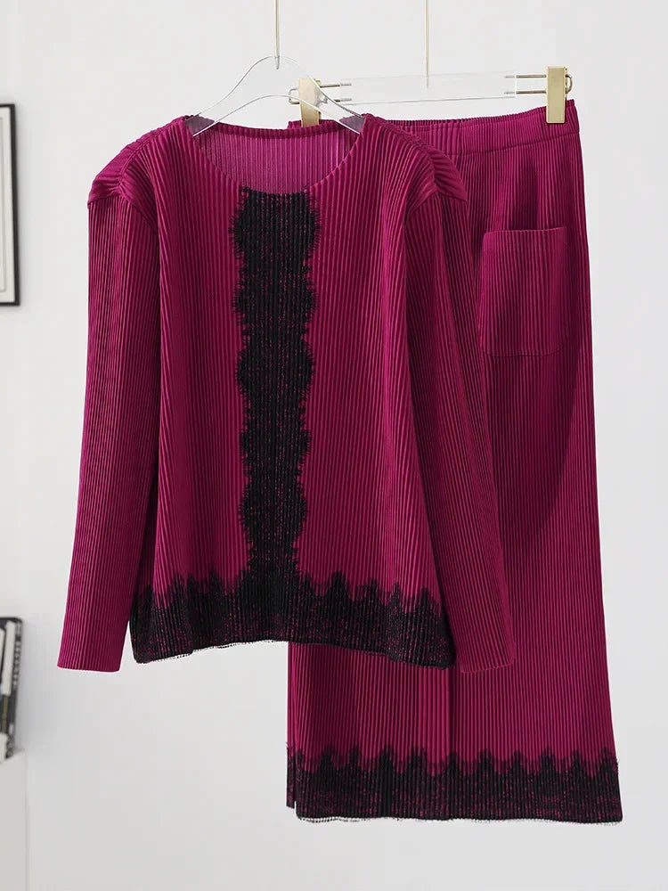 Pullover Top and Skirt Purplish Red