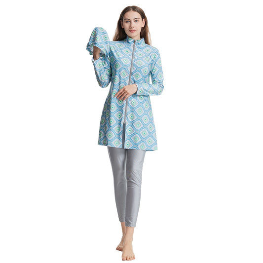 S-3XL Muslim Lady Printing Long Sleeves Swimming Clothes