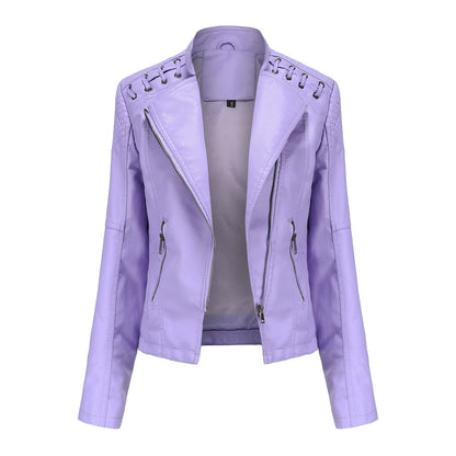 Leather Jacket Women Slim Fit PU Leather Short Coat