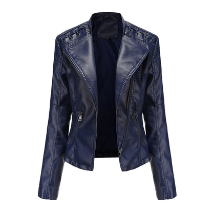 Leather Jacket Women Slim Fit PU Leather Short Coat