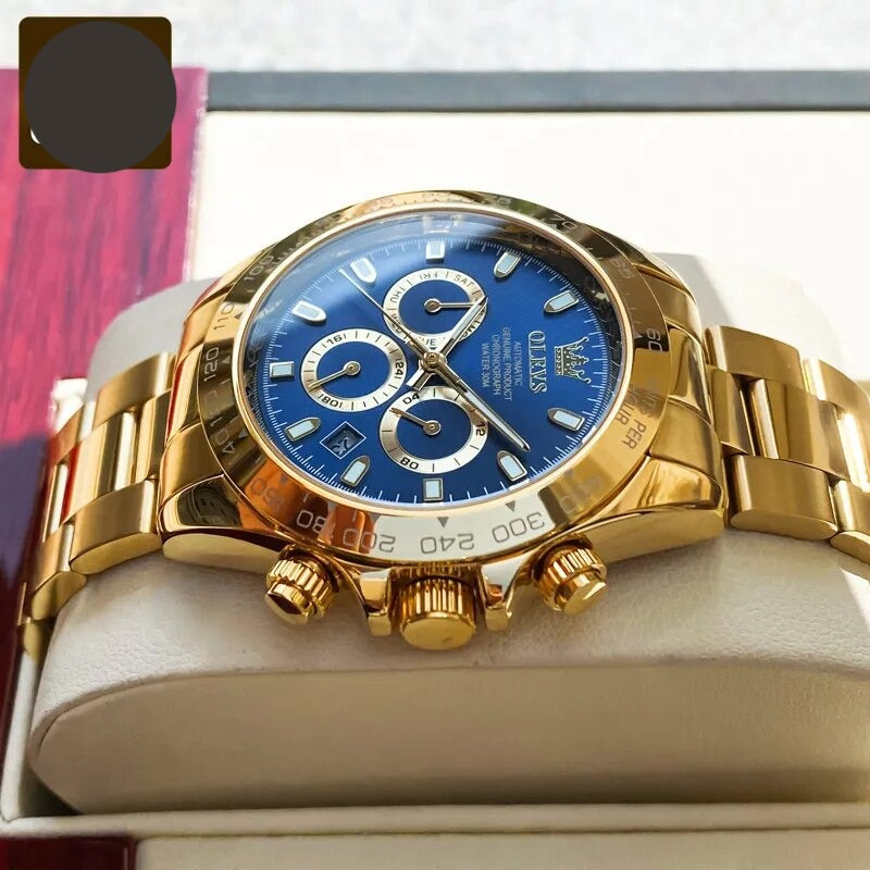 Reloj mecánico azul con correa stainless steel de hombre