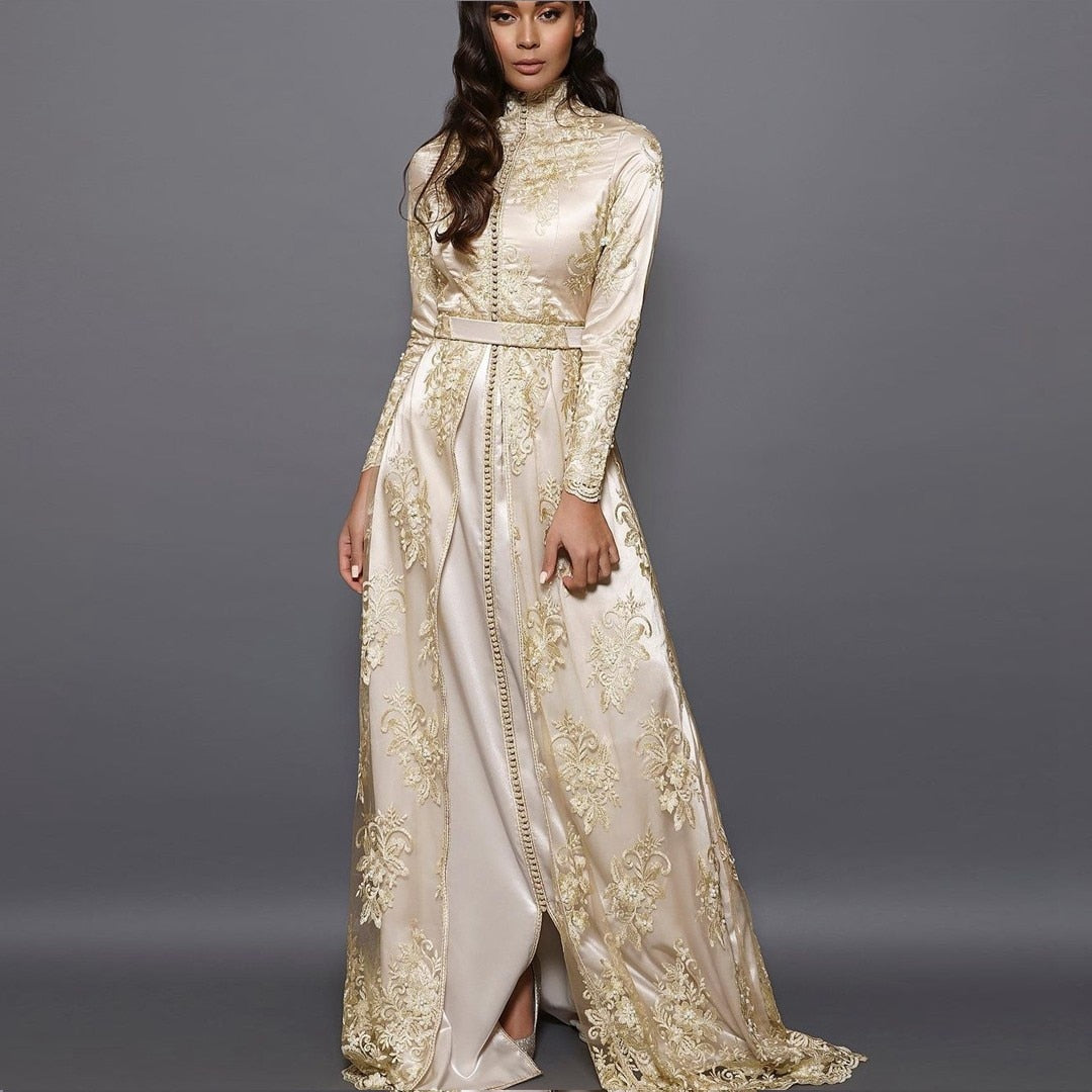 Moroccan Caftan Evening Gowns A-Line Long Sleeve