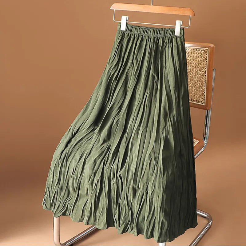 Falda plisada larga verde oscuro