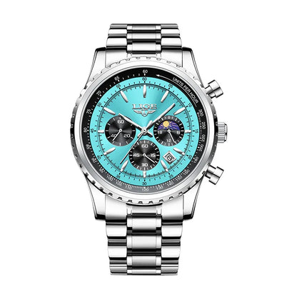 Reloj plateado azul cielo