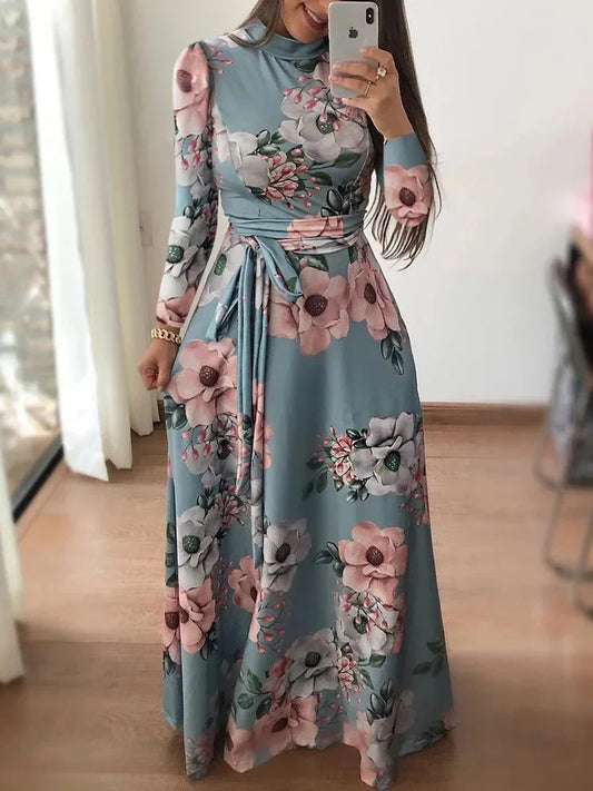 Floral Dress Gray Long Sleeve