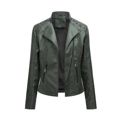 Leather Jacket Women Slim Fit PU Leather Short Coat