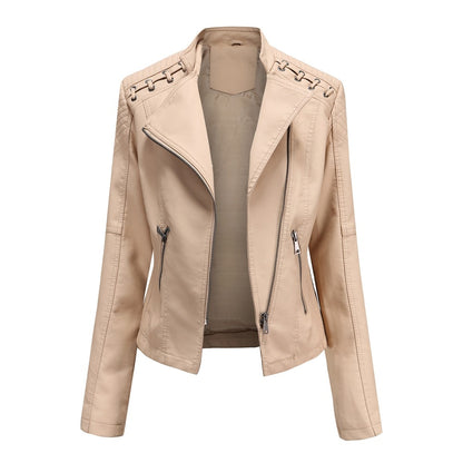 Leather Jacket Women Slim Fit PU Leather Short Coat