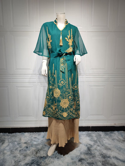 Muslim Green Mesh Chiffon Dress