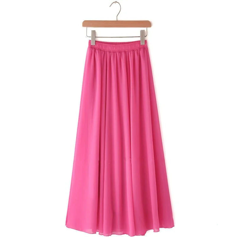 Falda larga rosa