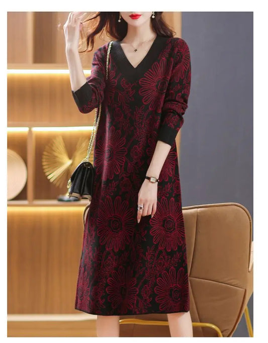 Print Dress Burgundy