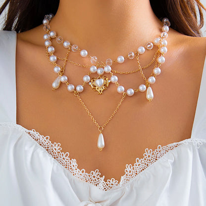 Collar White Pearle Heart