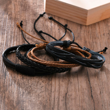 4Pcs/ Set Braided Wrap Leather Bracelets