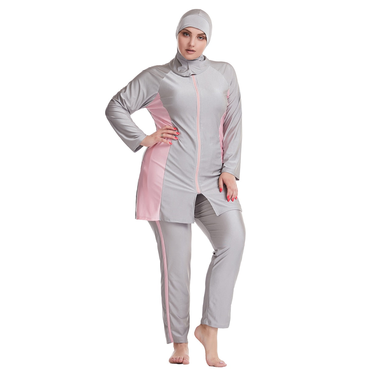 XL-6XL Muslim Lady Color-matching 3PCS Full Cover Swimsuits