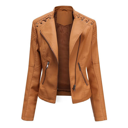 Pu Faux Women's Leather Jackets Long Sleeve Zipper Slim