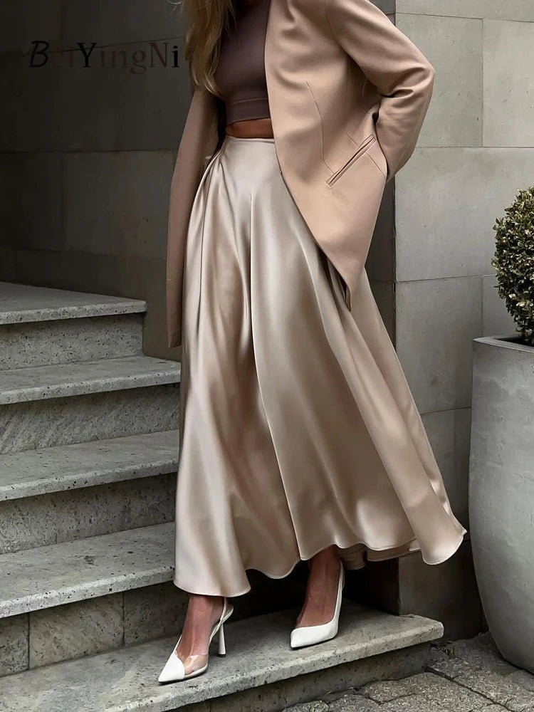 Elegant Long Skirt Khaki