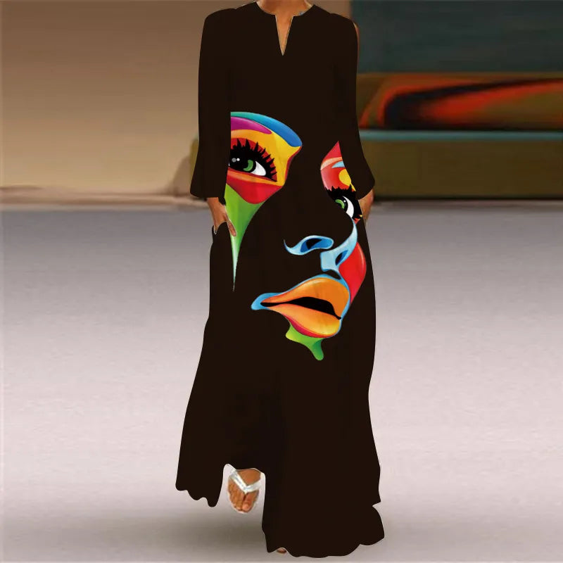 Vestido negro con cara multicolor
