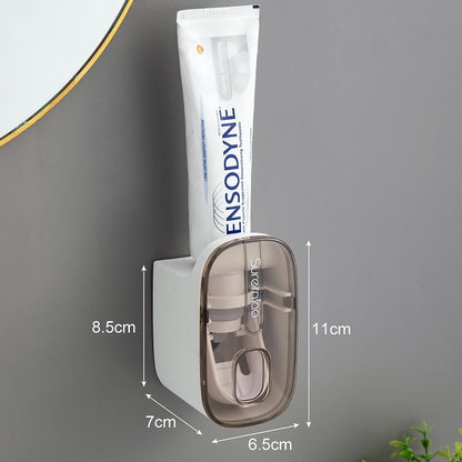 Automatic Toothpaste Dispenser Wall Mount Toothbrush Holder