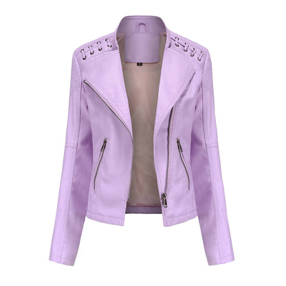 Leather Jacket Women Slim Fit PU Leather Short Coat