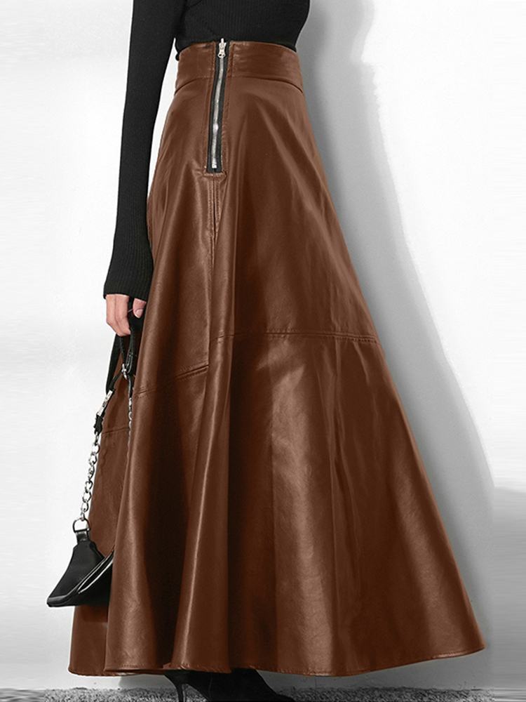 Maxi Skirts Women's Elegant Long Saias Casual High Waist Zipper