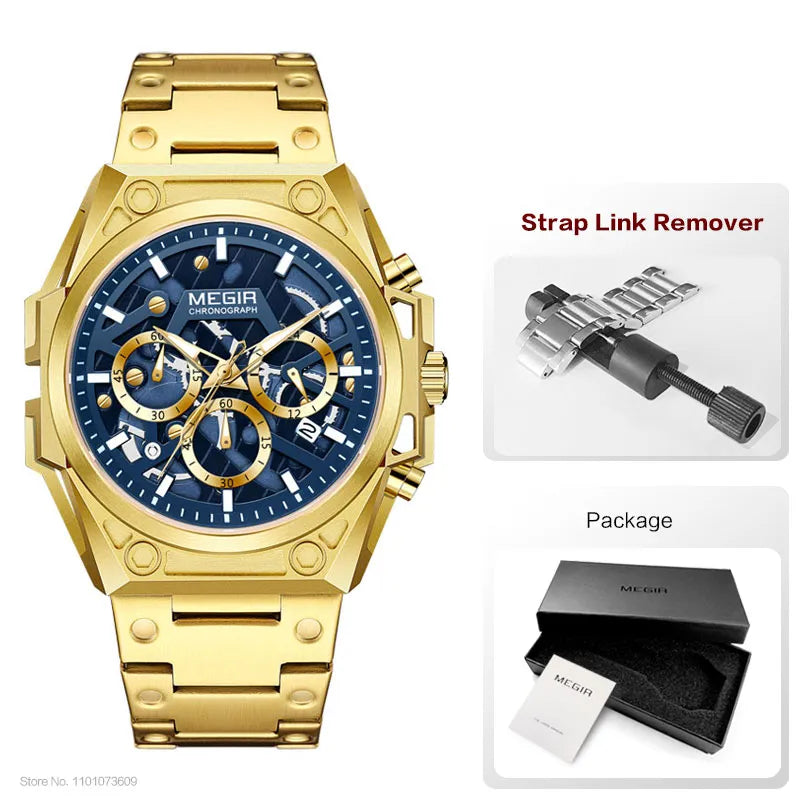 Reloj analógico Gold Blue Package+Strap Link Remover