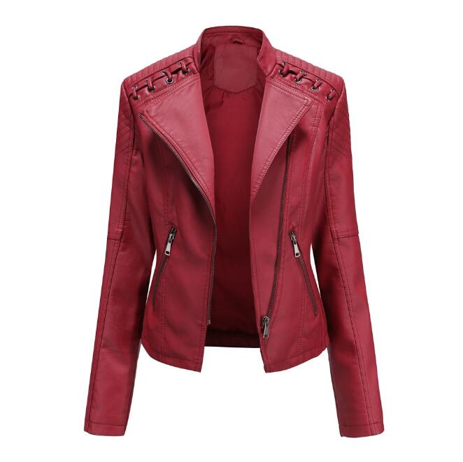 Turn-down Collar PU faux Leather Jackets Women Luxury