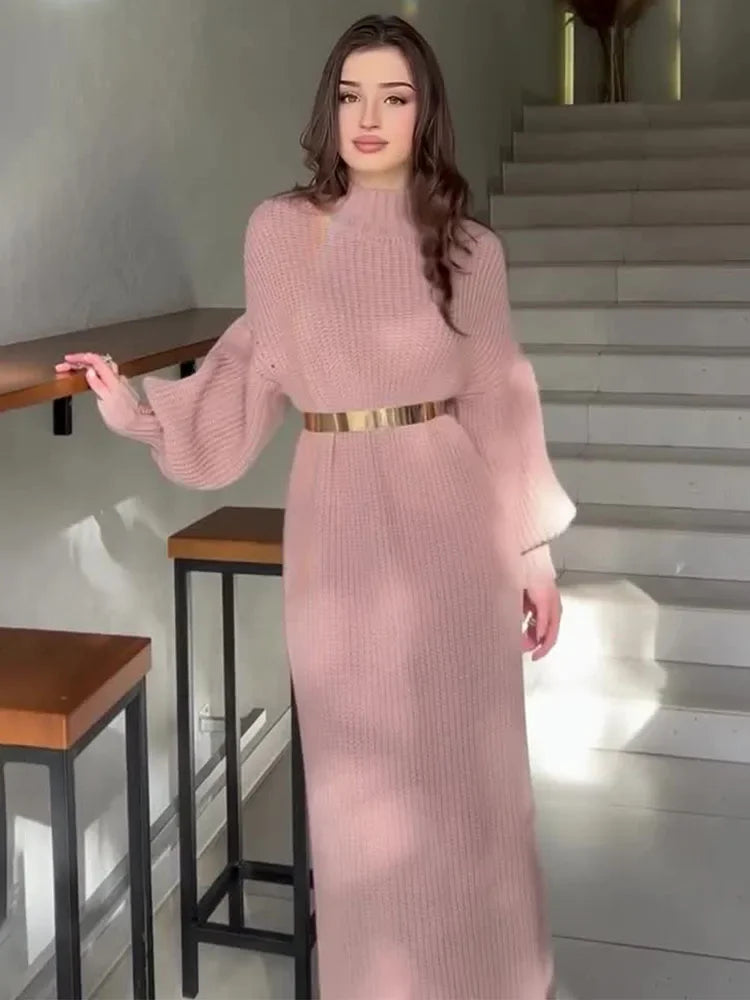 Knitted Long Dress Pink