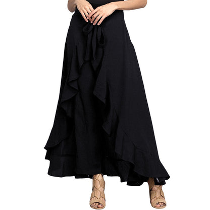 High Waist Irregular Loose Pure Color Female Pant Skirt