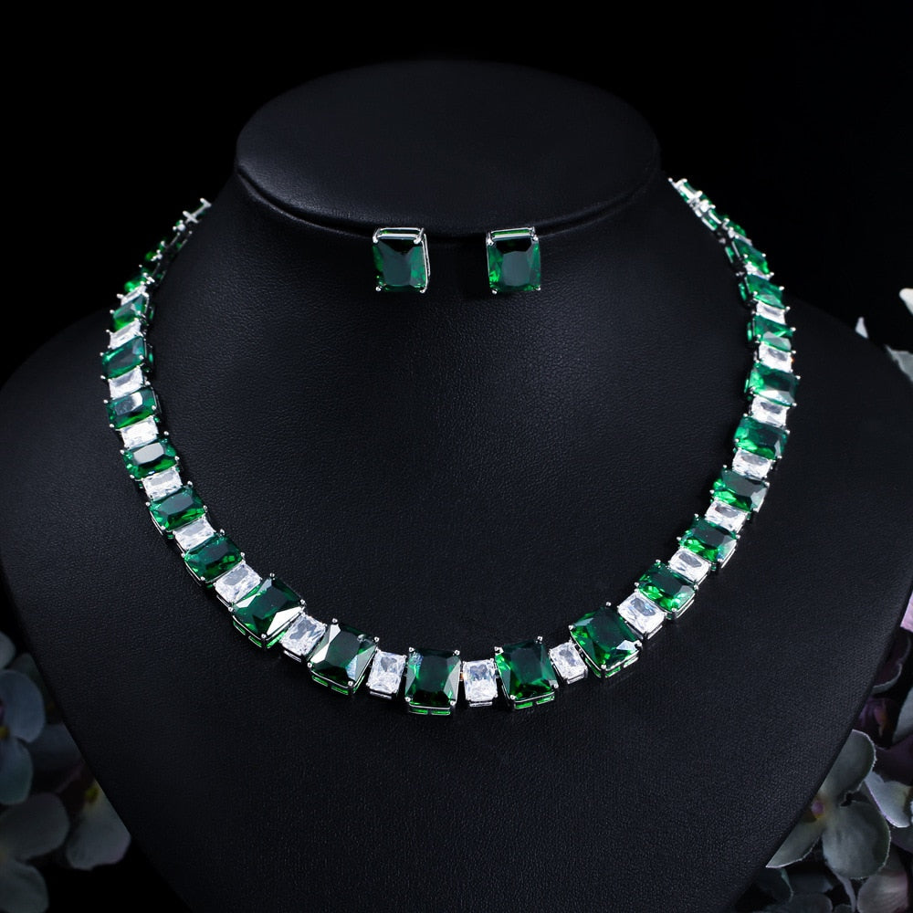 Trendy Lab Emerald Diamond, Jewelry set 14K Gold