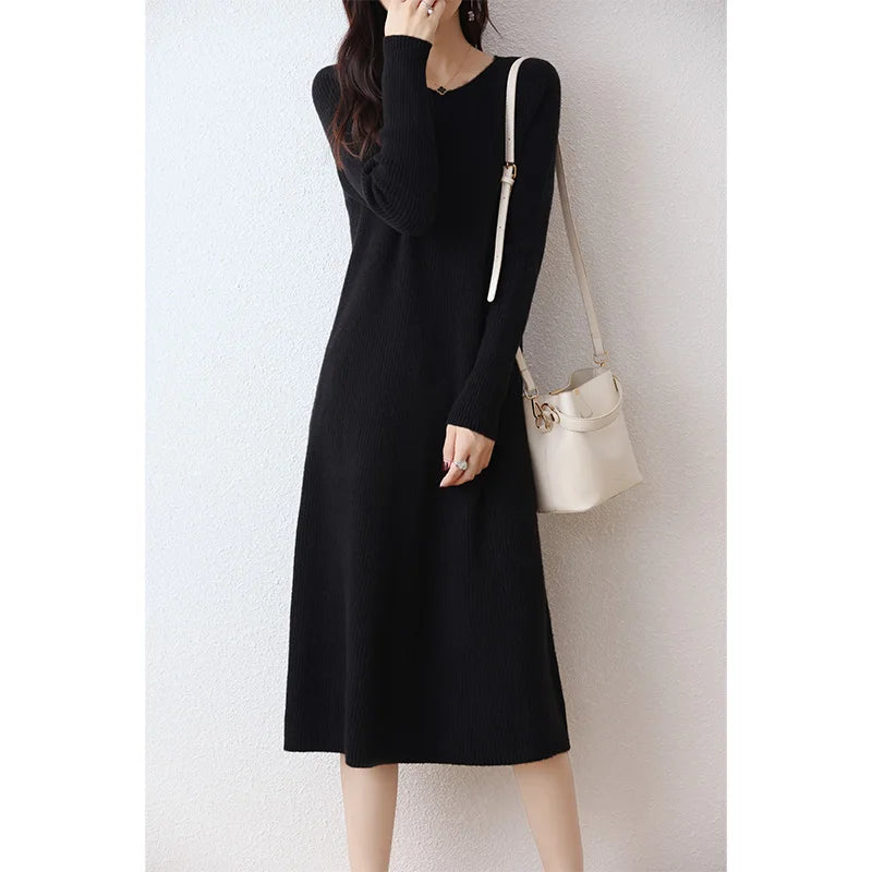 Pure Wool Knitted Dress Black